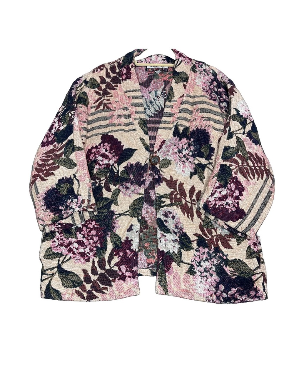 Vintage It’s In The Bag Unge-Potch-Ket Tapestry Women Cardigan Fringe Artsy OS